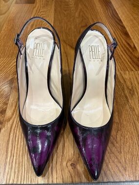 Pelle Moda Women's leather Pointed Slingback Pumps tie dye purple high heels 7